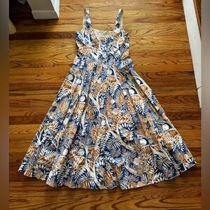 STAUD Cream & Navy Leaf-Print Sundress Size 10